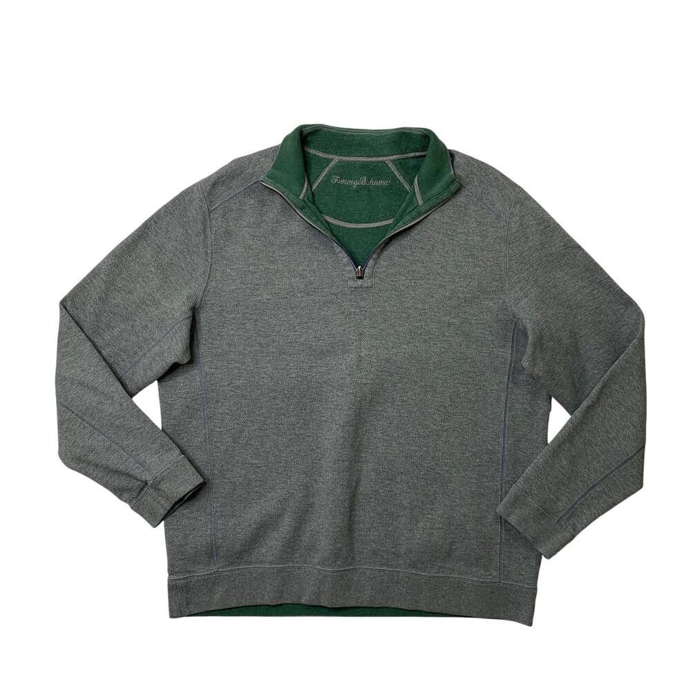 Tommy Bahama Sweater Mens M Medium Gray Green Reversible Flip Side 1/4 Zip